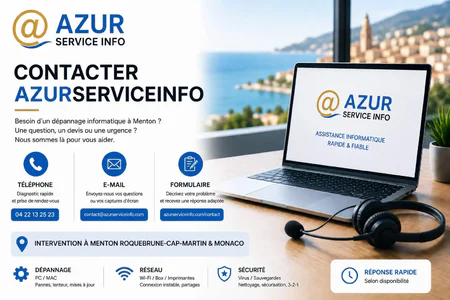 Contact dépannage informatique Menton - AZURSERVICEINFO -assistance informatique et télémaintenance