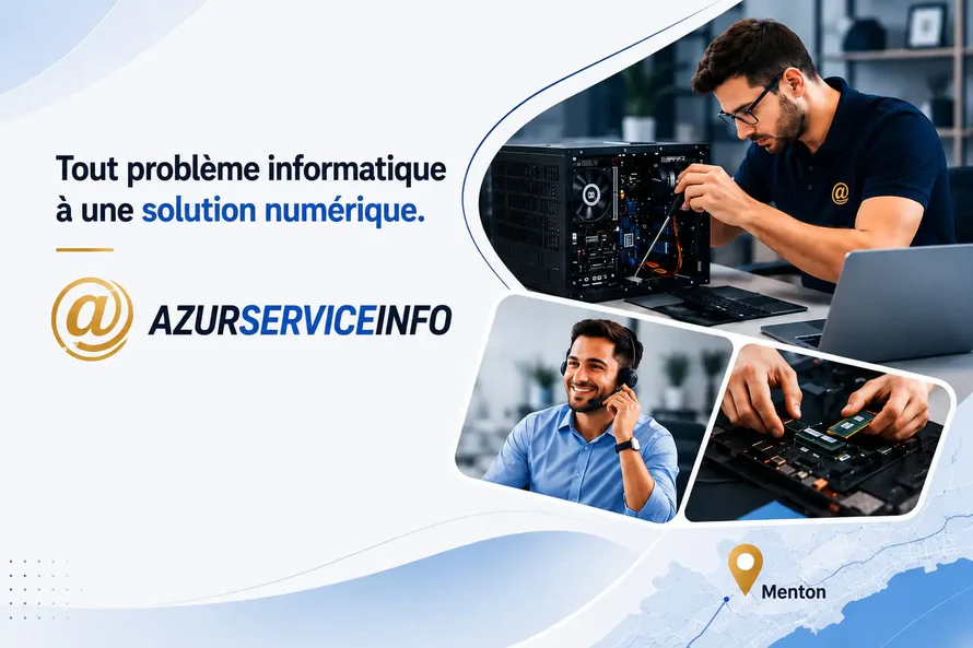 Informations sur le service AzurServiceInfo : solutions numériques pour tous problèmes informatiques à Menton.